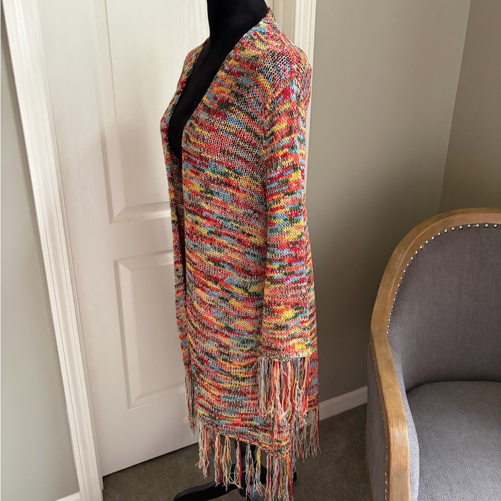 Easel Colorful Fringe Open-Front Cardigan - Picture 2 of 6
